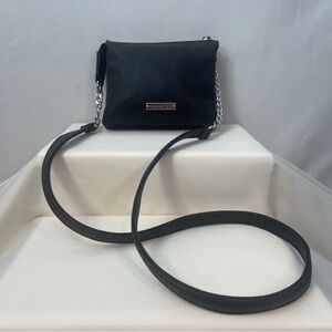 Madden Girl Elegant Mini Black Faux Leather Crossbody Bag With Partial Chain